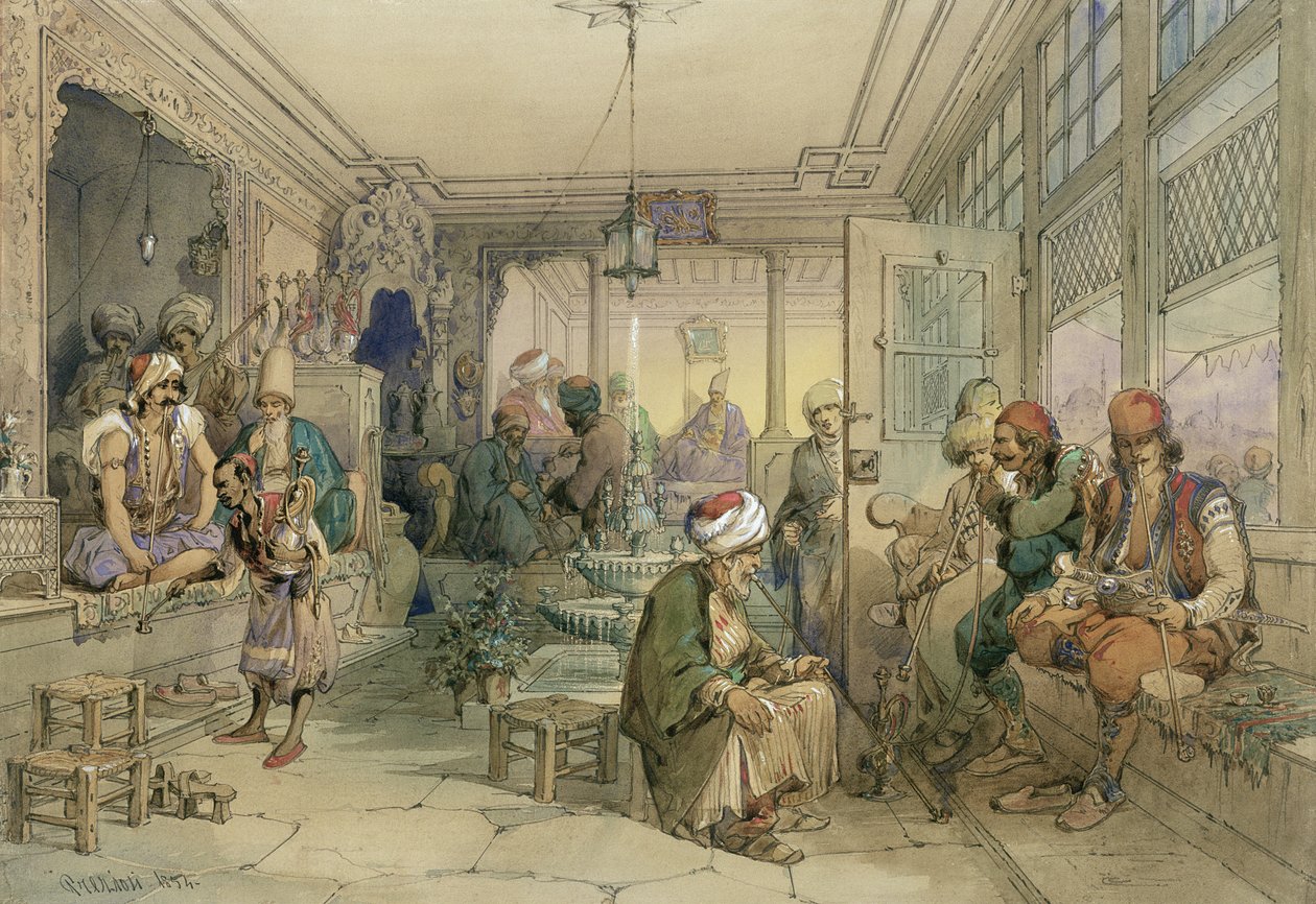 Una casa de café, Constantinopla, 1854 de Amadeo Preziosi