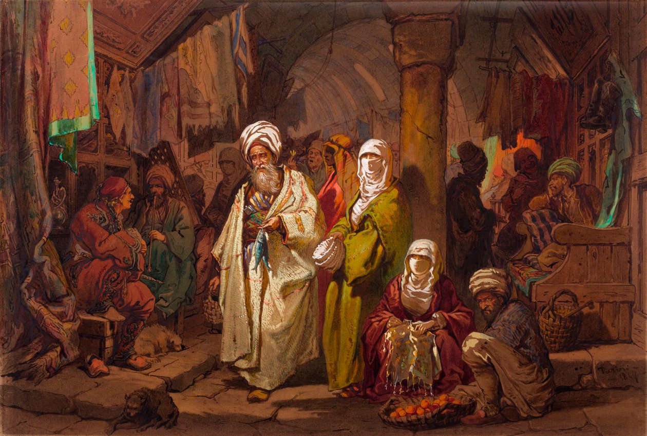 Le grand bazar (souk, marche oriental) - The Grand Bazaar - Por Amedeo Preziosi (1816-1882) Acuarela sobre papel (45,5x67cm) - Museo Pera, Estambul de Amadeo Preziosi