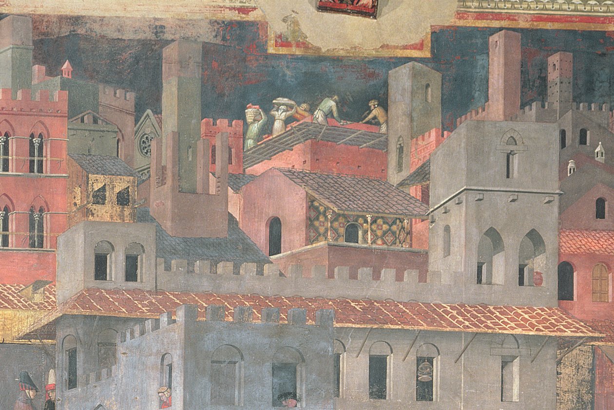 Detalle de Buen Gobierno en la Ciudad, 1338-40 de Ambrogio Lorenzetti
