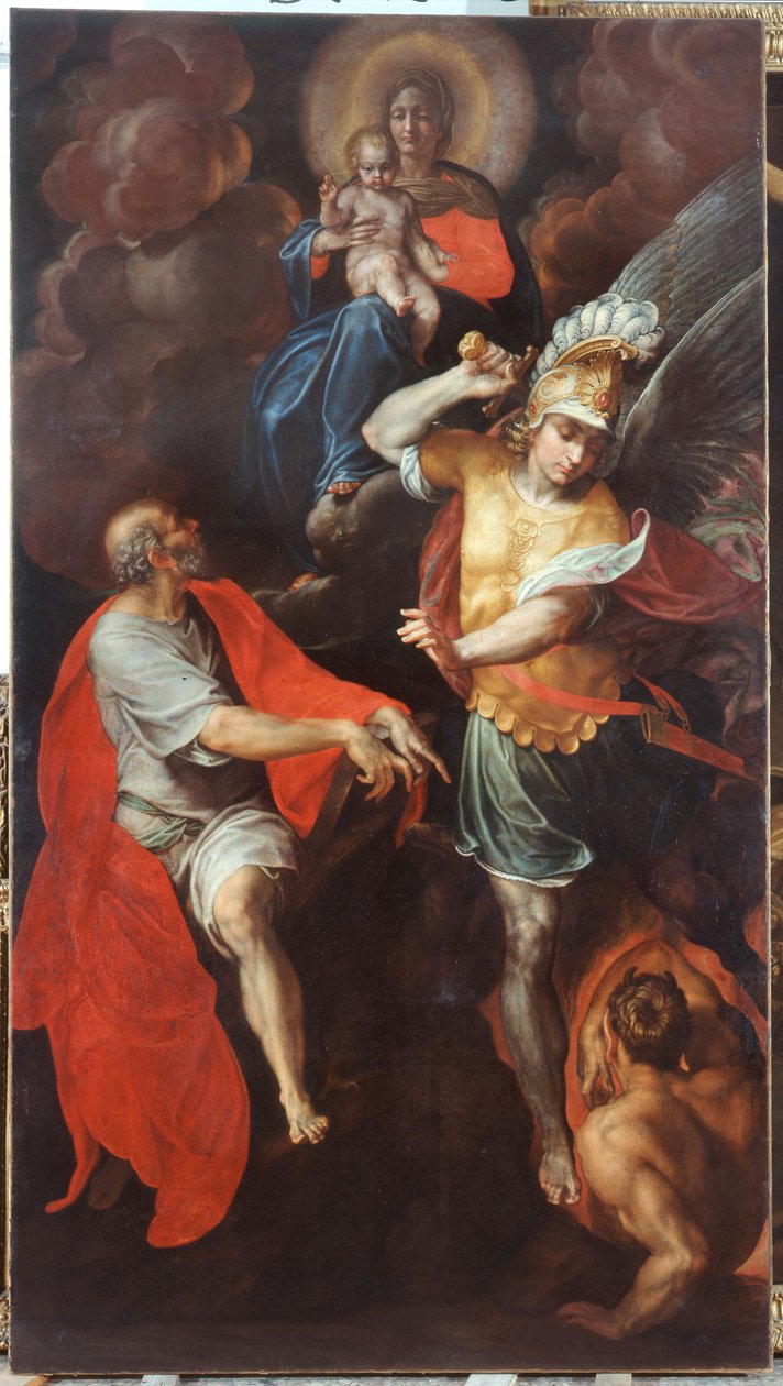 Madonna y Niño y San Juan Evangelista y San Miguel de Ambrogio Giovanni Figino