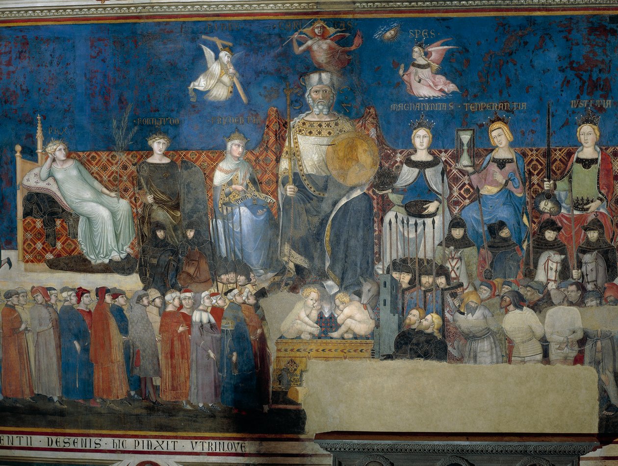 Alegoría del Buen Gobierno, (detalle) de Alegoría y Efectos del Buen y Mal Gobierno en la Ciudad y el Campo de Ambrogio Lorenzetti