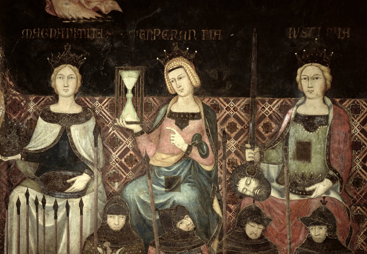 Alegoría del Buen Gobierno (detalle de la Justicia, Esperanza y Magnanimidad) de Ambrogio Lorenzetti