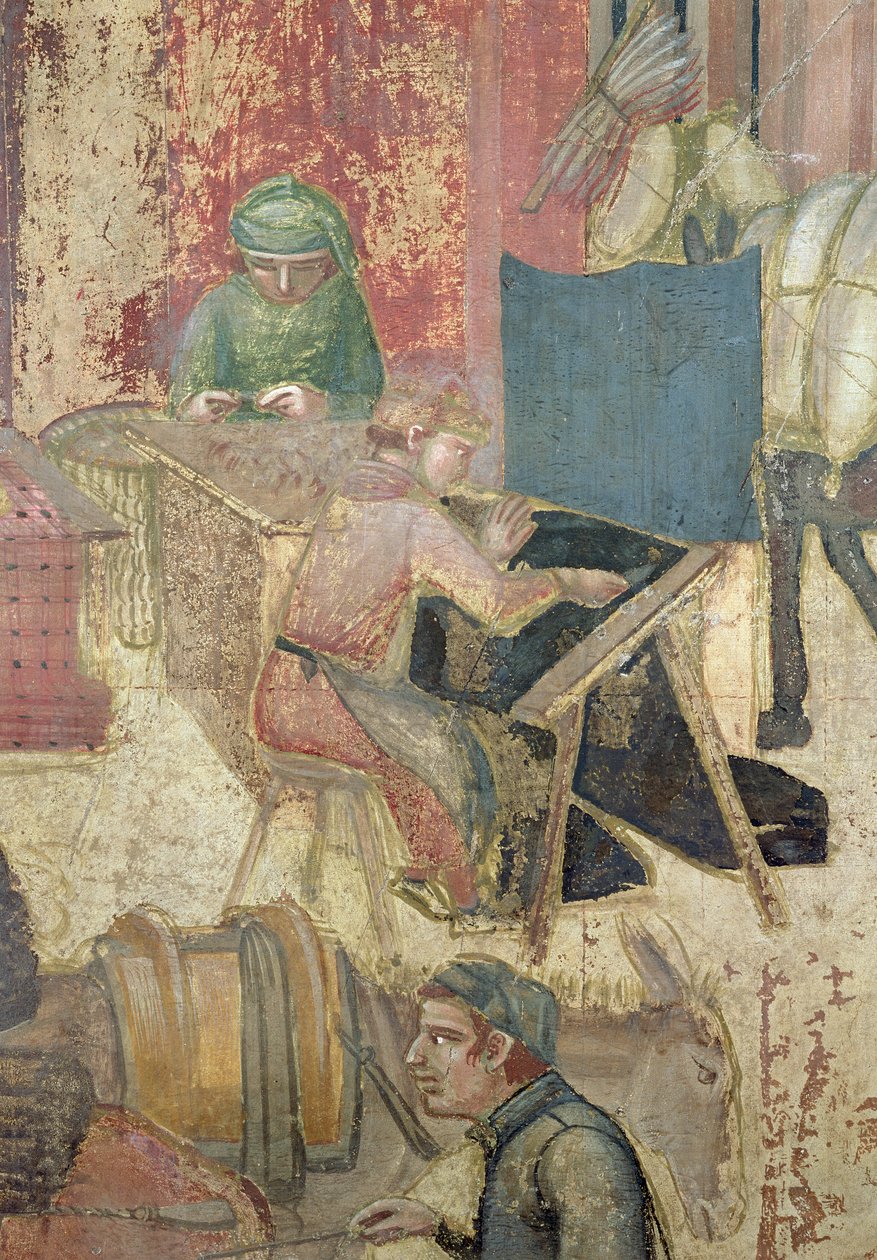 Efectos del Buen Gobierno en la Ciudad (detalle de los tejedores) de Ambrogio Lorenzetti