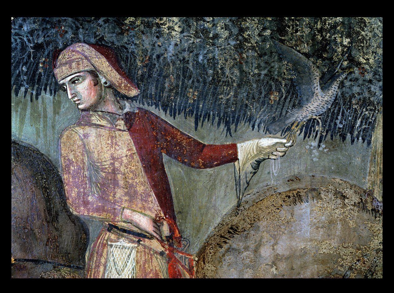 Efectos del Buen Gobierno en el Campo, detalle de un halconero, 1388-40 de Ambrogio Lorenzetti