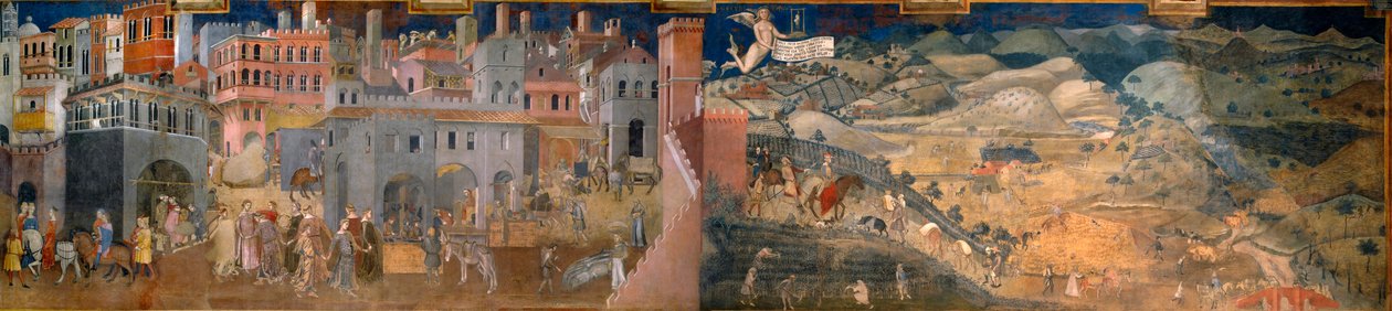 Los efectos del buen y mal gobierno en la ciudad y el campo. (detalle) de Ambrogio Lorenzetti