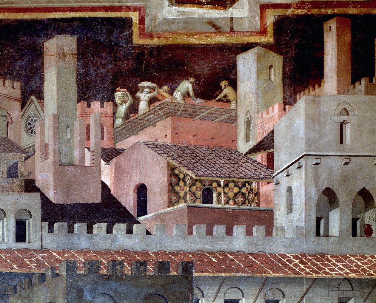 Los efectos del buen y mal gobierno en la ciudad y el campo (detalle) de Ambrogio Lorenzetti