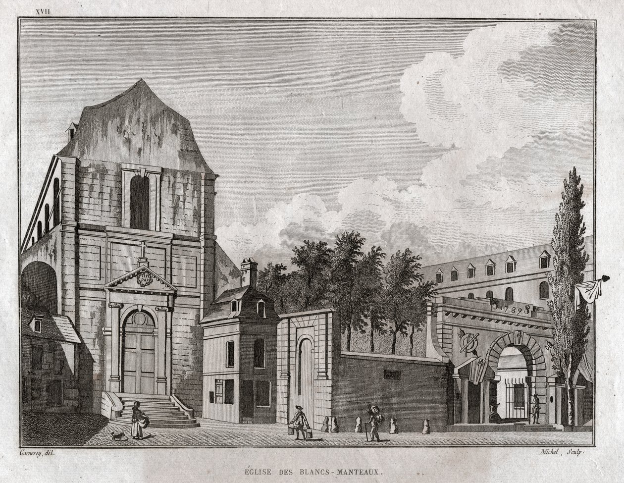 La iglesia de los Blancs Manteaux en el distrito de Marais en París. circa 1780 (grabado) de Ambroise Louis Garneray