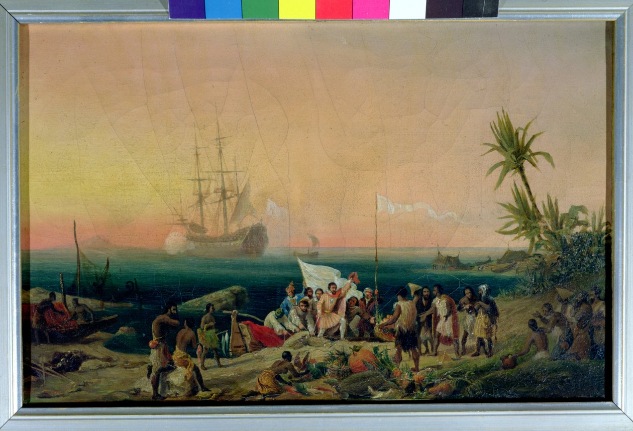 Jean de Bethencourt (c.1360-1425), navegante normando, descubriendo la isla de Lanzarote en 1402, 1848 de Ambroise Louis Garneray