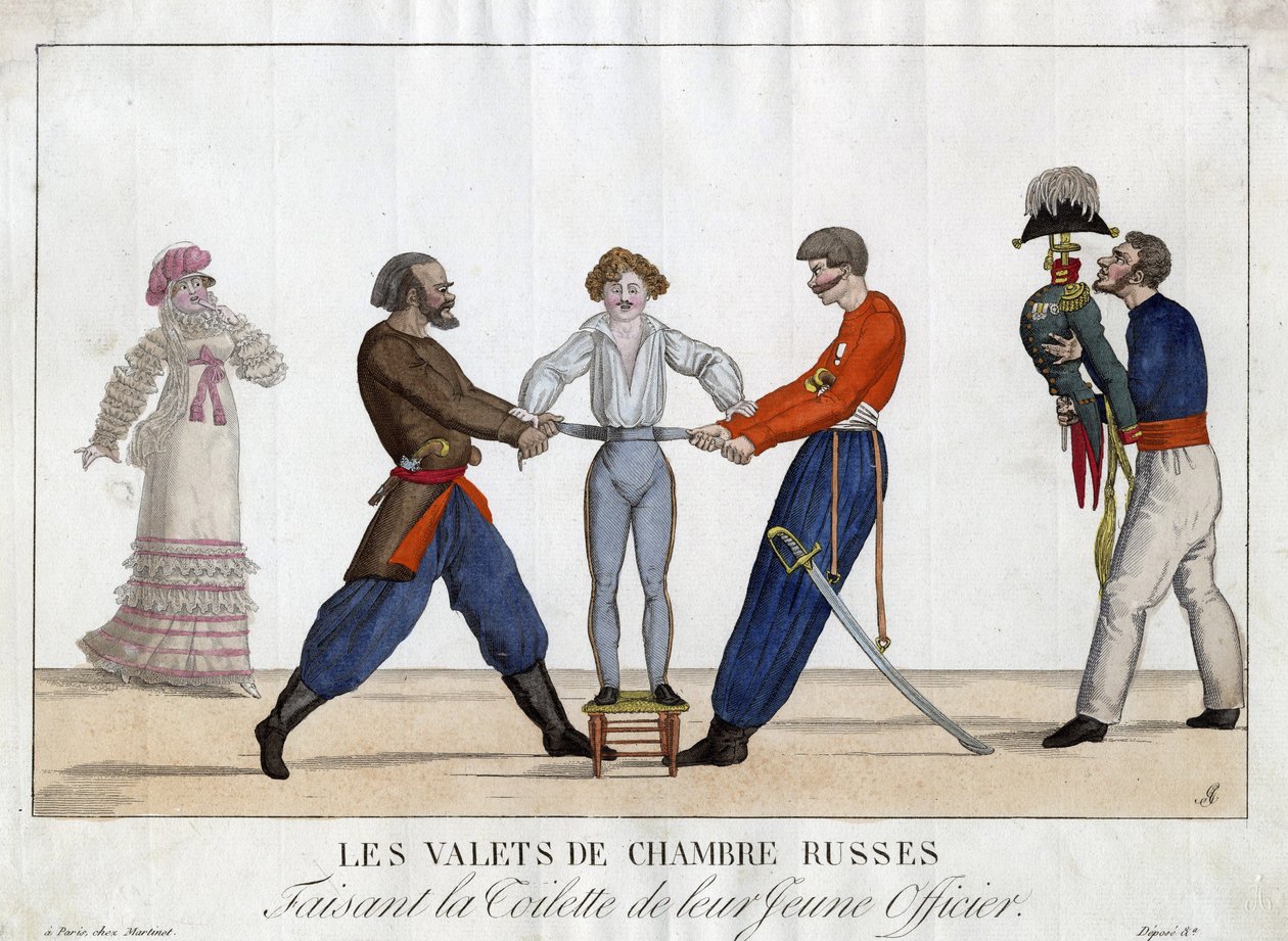 Aseo de un joven oficial ruso - Garneray, Ambroise Louis (1783-1857) - c. 1815 - Aguafuerte, acuarela - Colección privada de Ambroise Louis Garneray