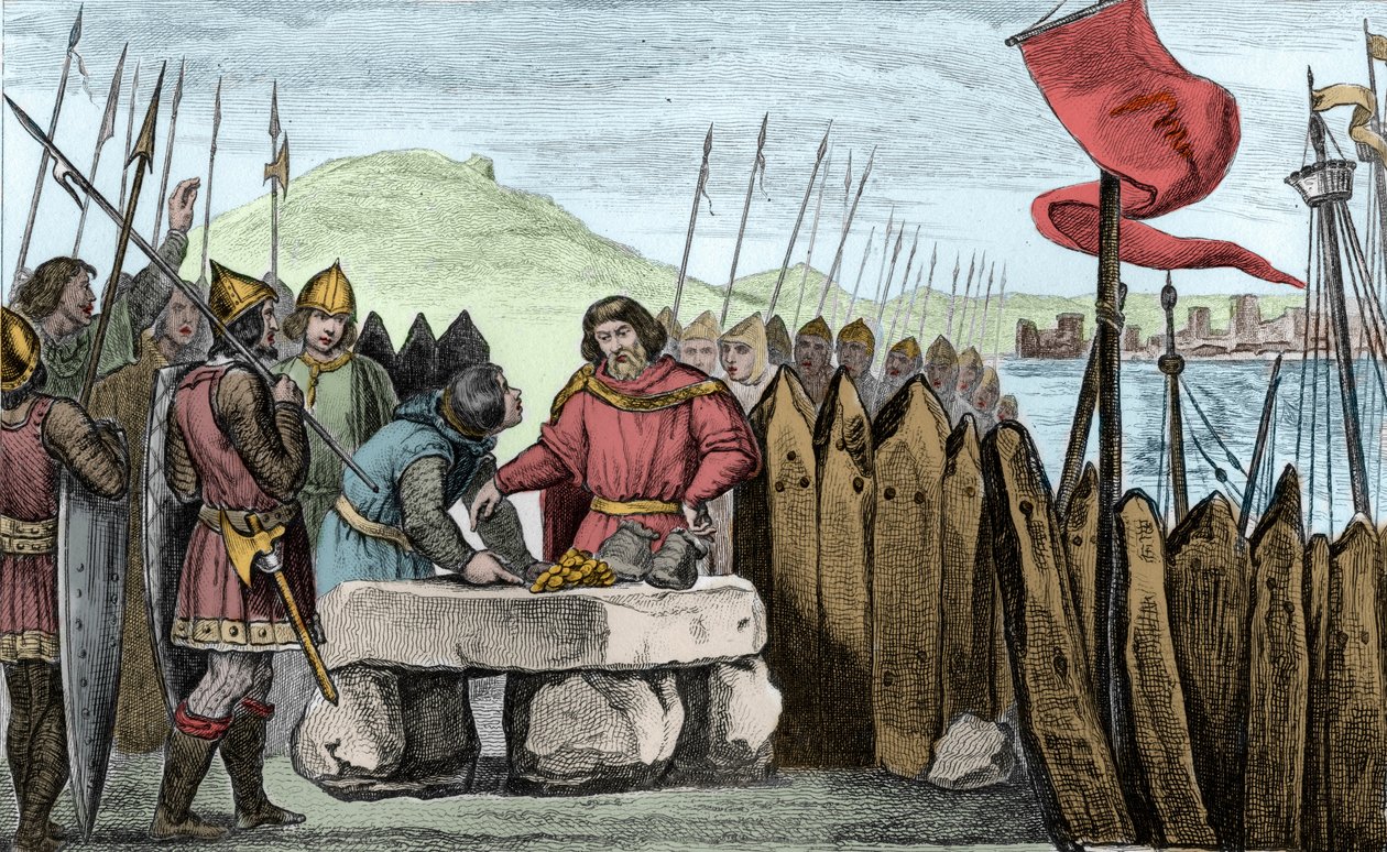 Carlos III el Gordo (839-88) paga a los invasores vikingos en 886 - Carlos III el Gordo (839-888) Emperador de Occidente (881-887) y Regente de Francia (884-887) acampado bajo las murallas de París sin atreverse a luchar contra los normandos, prefiriendo c de Ambroise Tardieu