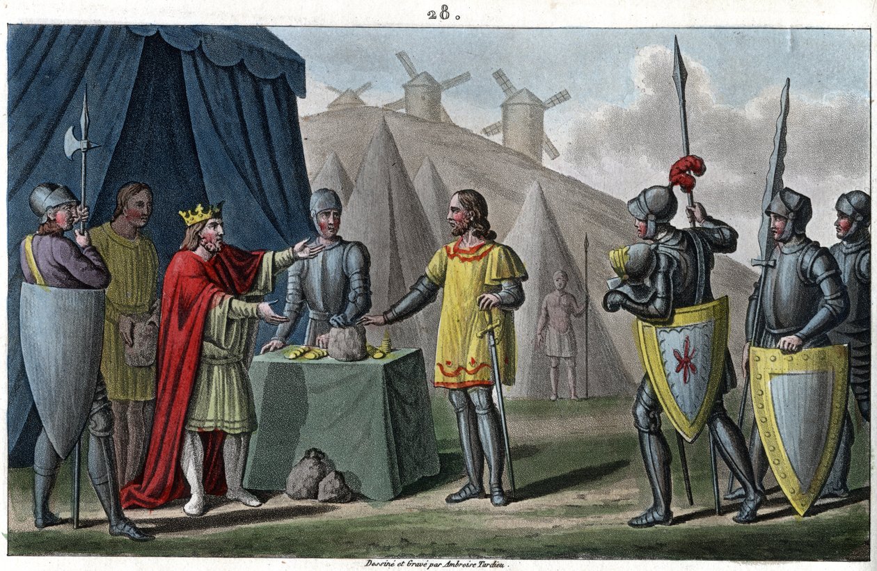 Carlos, la dinastía Carolingia, reinó de 884 a 887. No atreviéndose a atacar a los normandos que sitiaban París, compró la paz de ellos. Carlos el Gordo no está incluido en el orden numérico de los reyes, se le considera regente o usurpador. - Diseñado y de Ambroise Tardieu