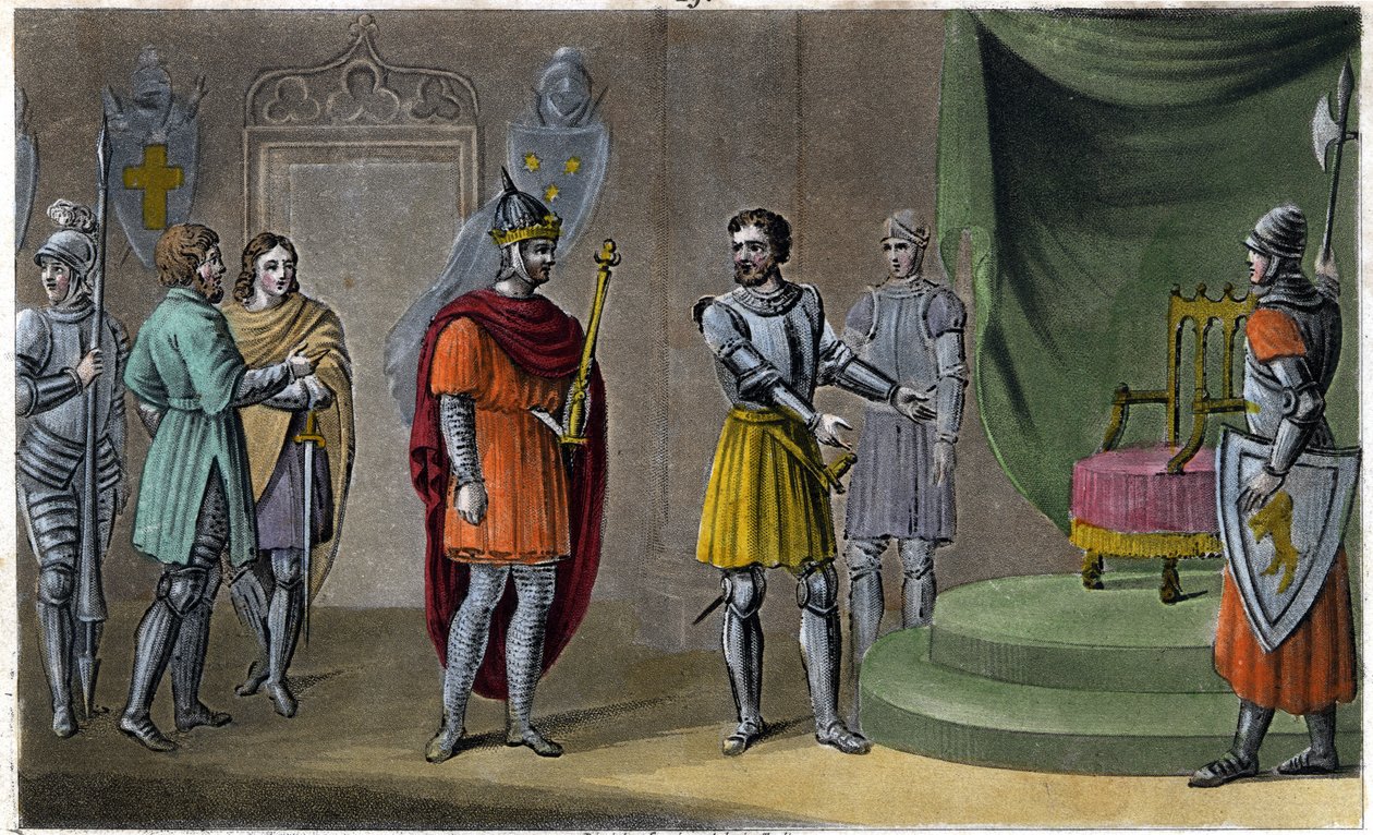 Chilperico II (670 - 721) fue colocado en el trono por Rainfroi en 715. Diseñado y grabado por Ambroise Tardieu en 1825 de Ambroise Tardieu