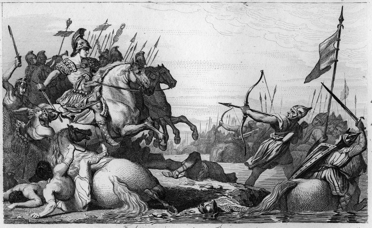 Clodion, el Peludo (c428-47) se retira a través del puente después de su derrota por Aetius de Ambroise Tardieu