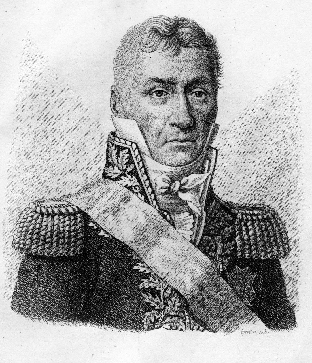 Louis Friant (1758-1829). En “Retratos de los generales franceses tras las victorias y conquistas de los franceses”. Grabado por Ambroise Tardieu en 1818. Colección Stella. de Ambroise Tardieu