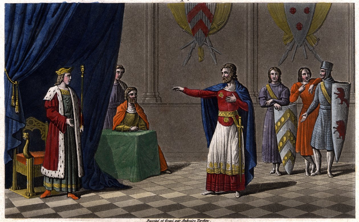 Luis V el Holgazán (c. 967-987), proclamado Rey de Francia por la protección de Hugo Capeto, futuro rey de Francia, en 986. Dibujado y grabado por Ambroise Tardieu en 1825 de Ambroise Tardieu