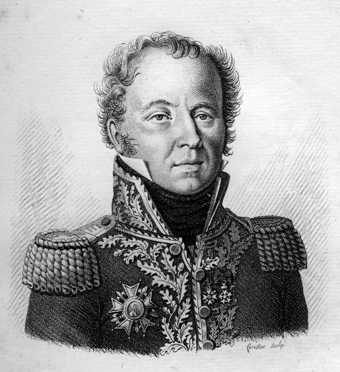 Retrato del General Mayor Barón Louis Emmanuel (Louis-Emmanuel) Rey (1768-1846) - en “Retratos de los generales franceses después de las victorias y conquistas de los franceses”. Grabado por Ambroise Tardieu en 1818. Colección Stella. de Ambroise Tardieu
