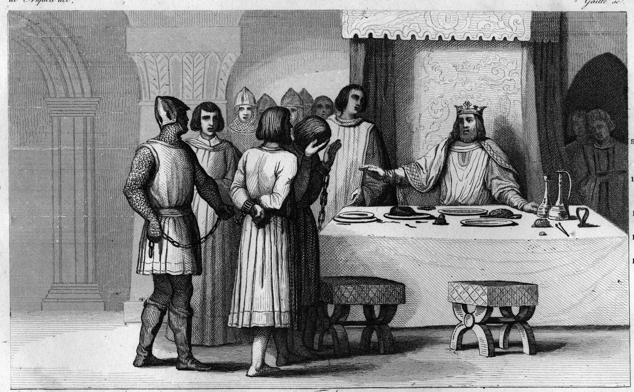 Roberto II, el Piadoso (ca. 970-1031) libera a los conspiradores - Roberto II llamado “El Piadoso” (ca 972-1031), dinastía de los Capetos - Sabiendo que 2 conspiradores habían sido condenados a muerte, los hizo comulgar, tratarlos bien y luego liberarlos - de Ambroise Tardieu