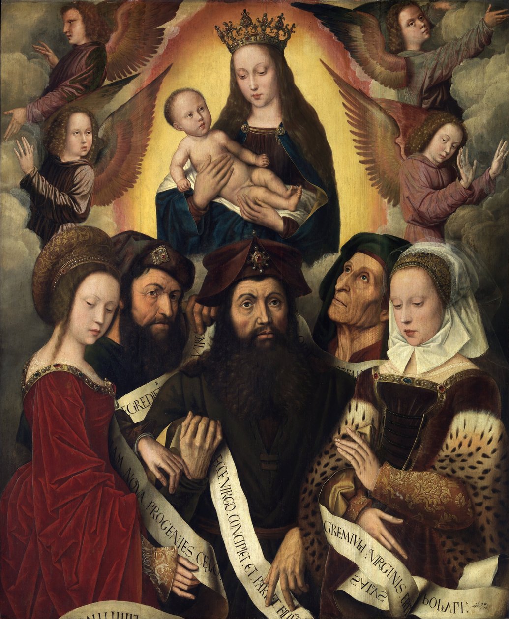 Holandés: María con el niño rodeada de ángeles, profetas y sibilas Deipara Virgo de Ambrosius Benson