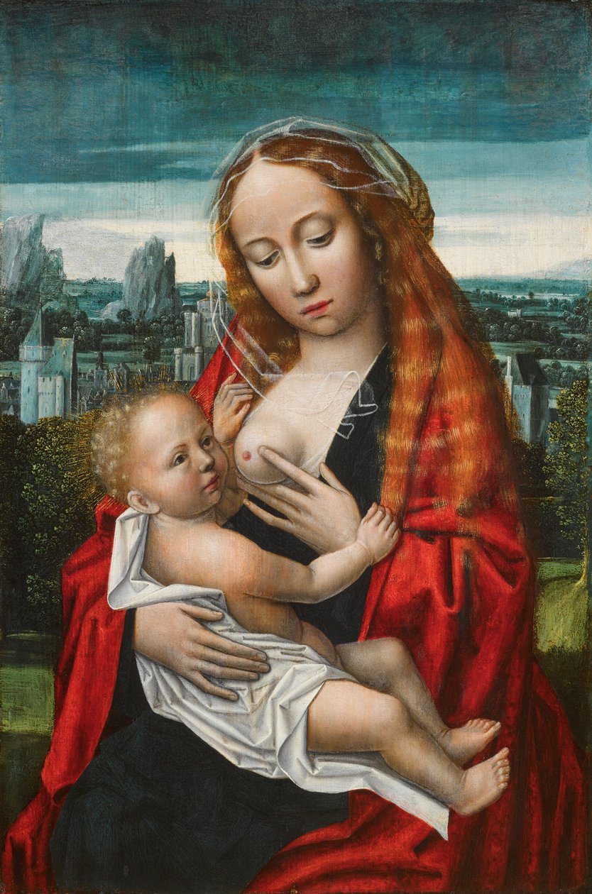Holandés: María y el niño sentados delante de un paisaje La Virgen y el Niño de Ambrosius Benson
