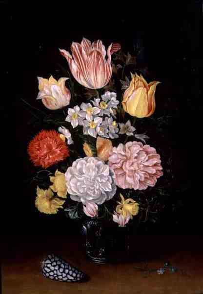 Naturaleza Muerta de Flores con una Concha de Ambrosius the Younger Bosschaert