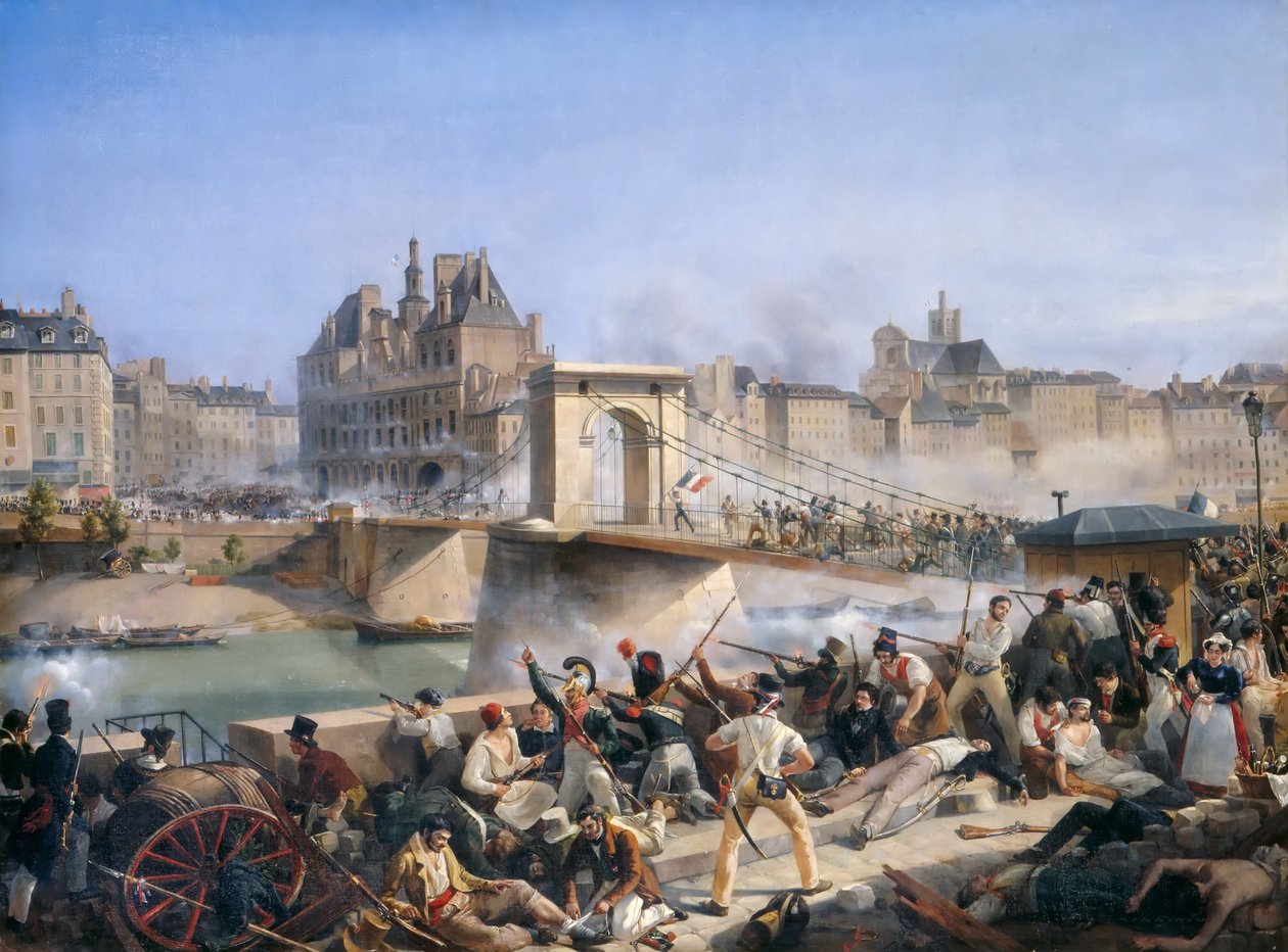 Ataque al Hotel de Ville y combate en el Puente de Arcole, 28 de julio de 1830 de Amédée Bourgeois