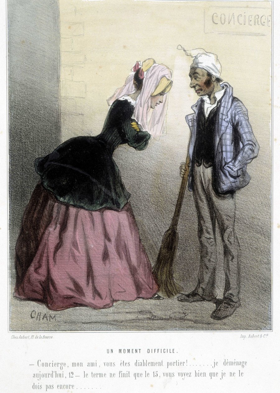 Un momento difícil (el alquiler) - en “Madeleines” de Cham, v.1870-1880 de Amédée de Noé