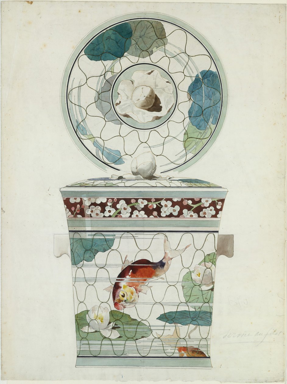 Diseño para un Plato Cubierto en el Servicio au Filet Fish Net Ware..., 1875-85 de Amédée de Caranza.