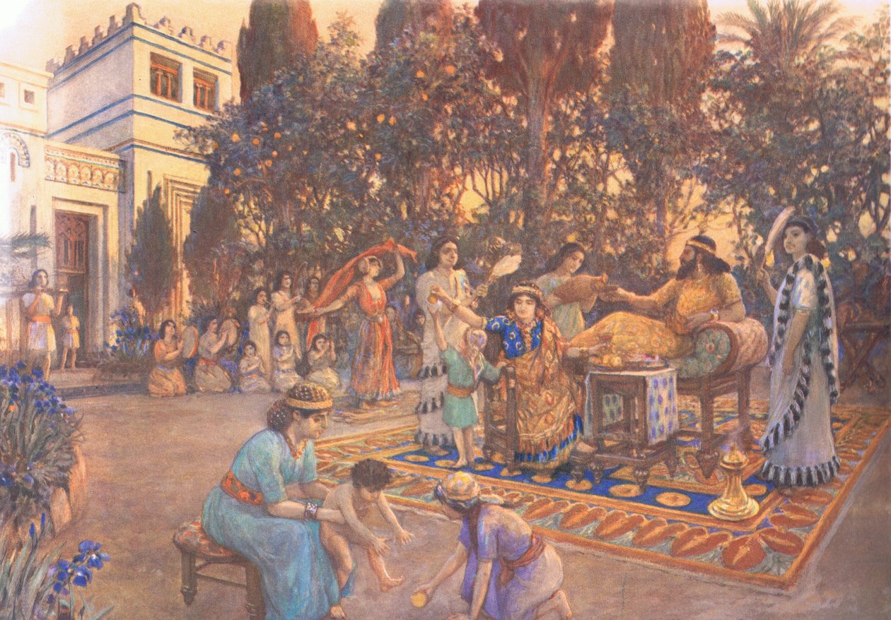 Vida Doméstica en Babilonia, de los carteles escolares de MacMillan, c.1950-60s de Amedee Forestier