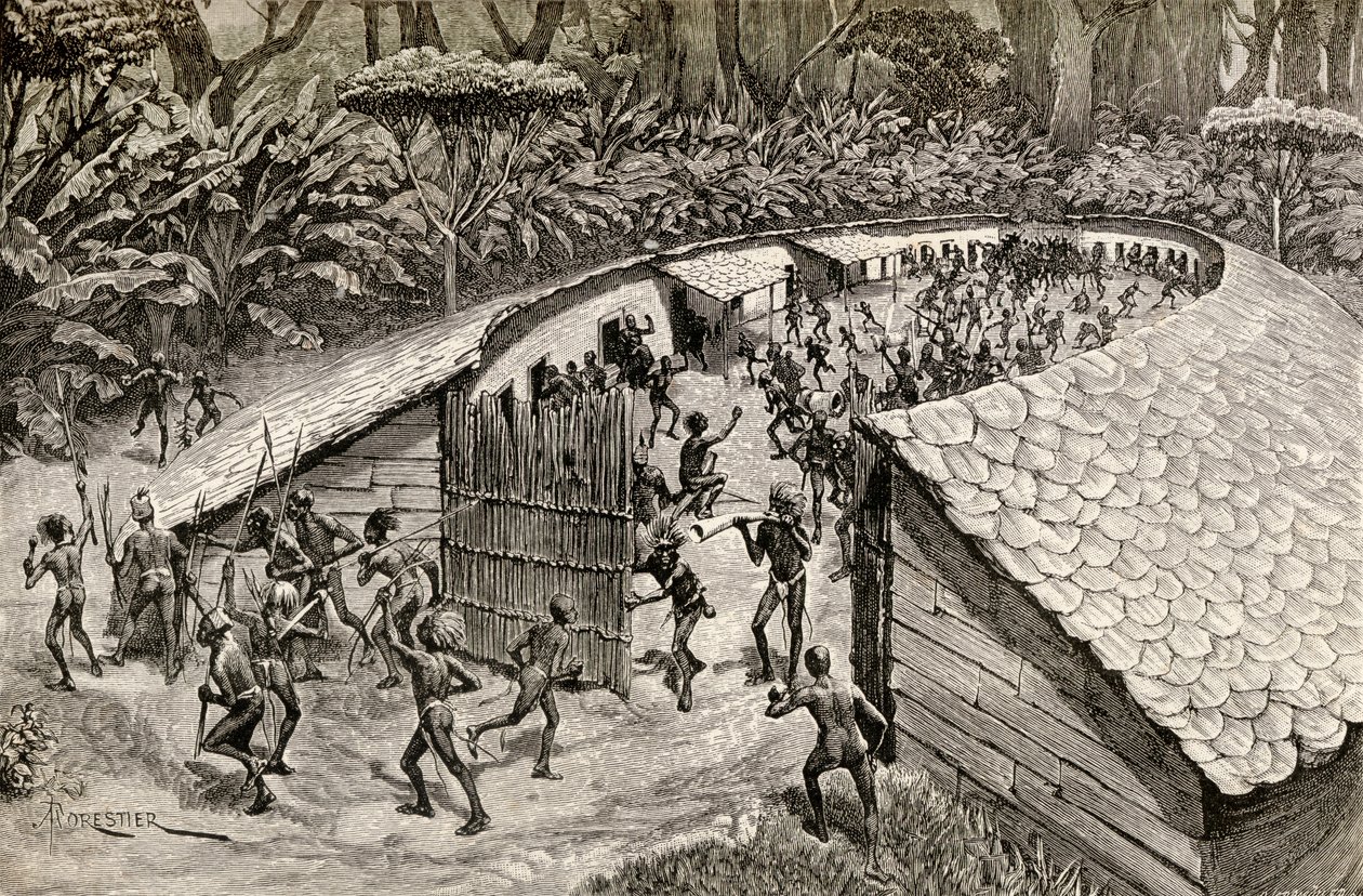 Los nativos de Iyugu preparándose para la guerra, 1890 de Amedee Forestier