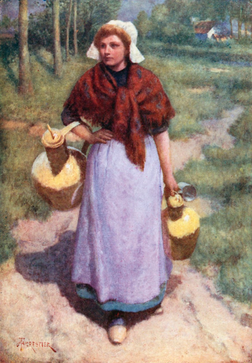Una campesina flamenca (litografía en color) de Amedee (after) Forestier
