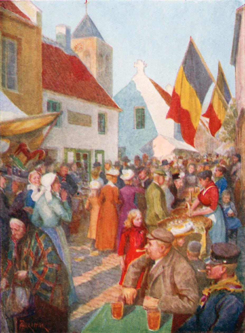 En la Kermesse, Adinkerque (litografía en color) de Amedee (after) Forestier