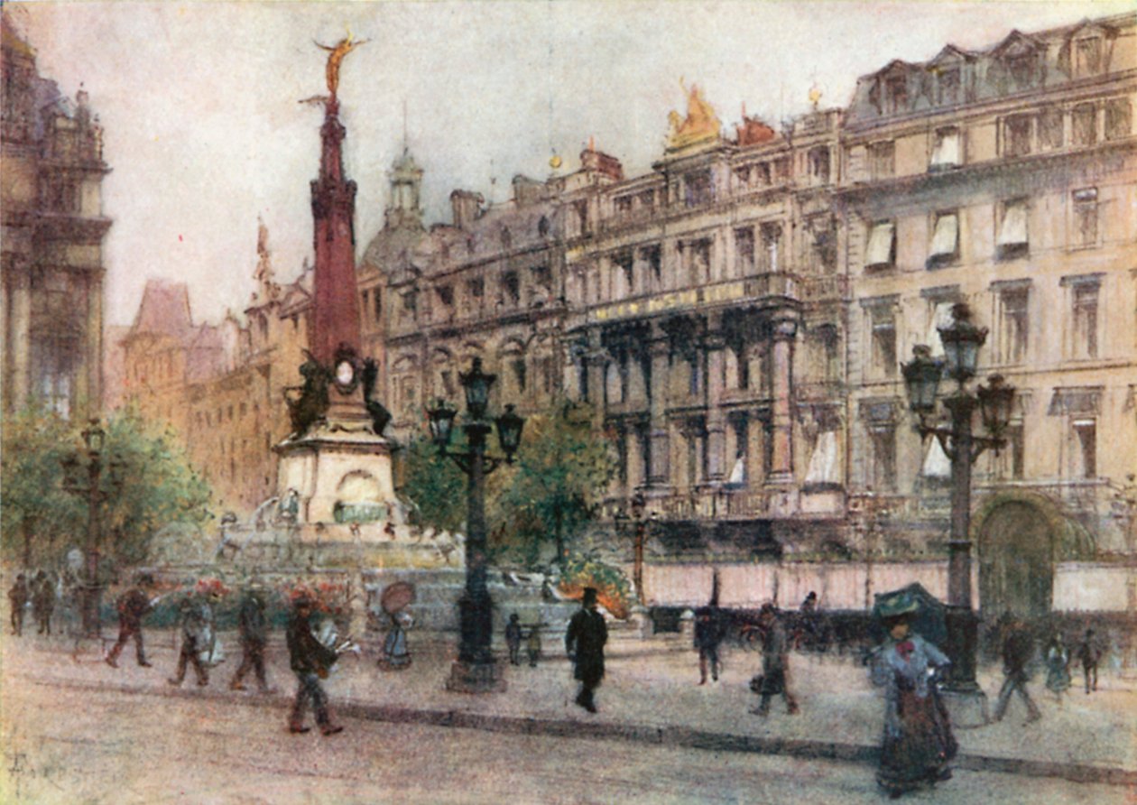 Place de Brouckere, Bruselas (litografía en color) de Amedee (after) Forestier