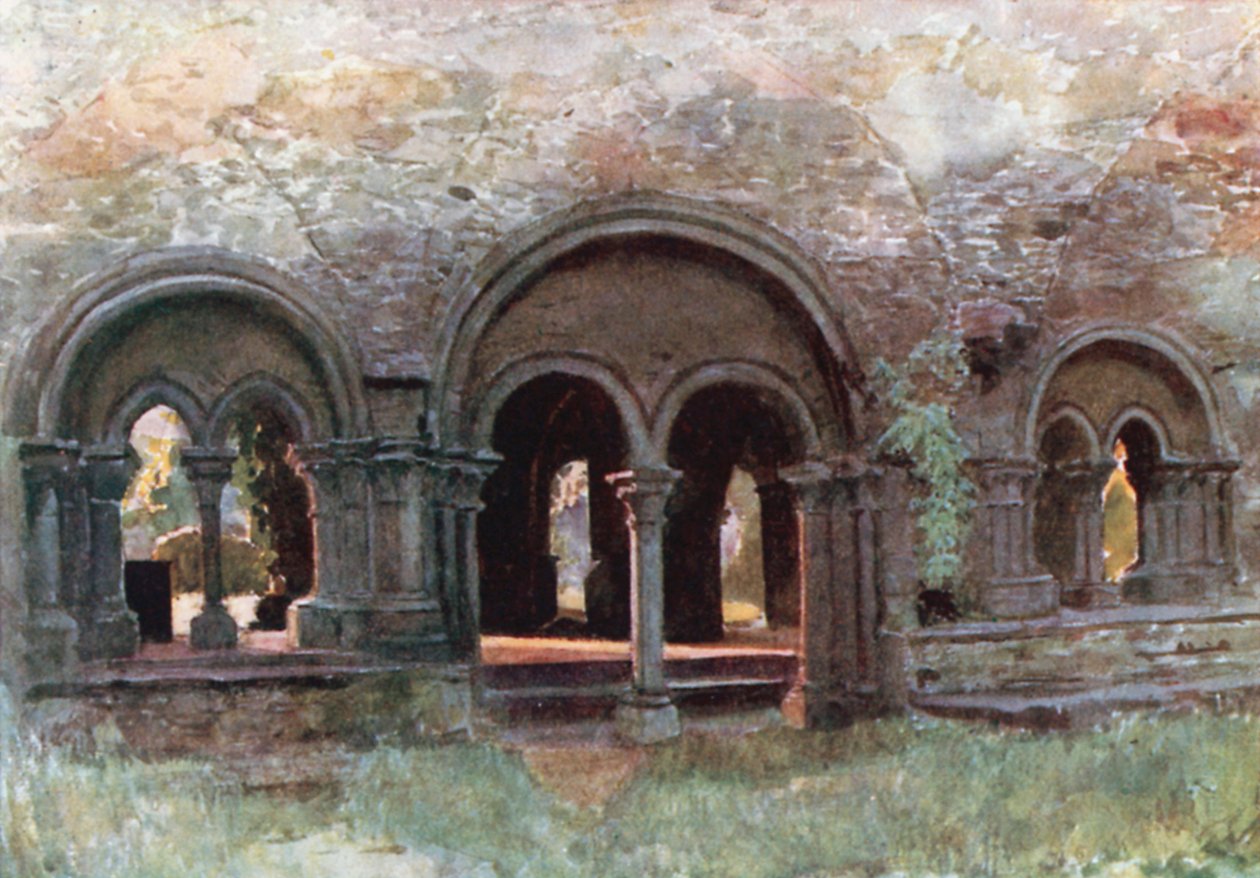 Ruinas de los claustros de la abadía de San Bavón, Gante (litografía en color) de Amedee (after) Forestier