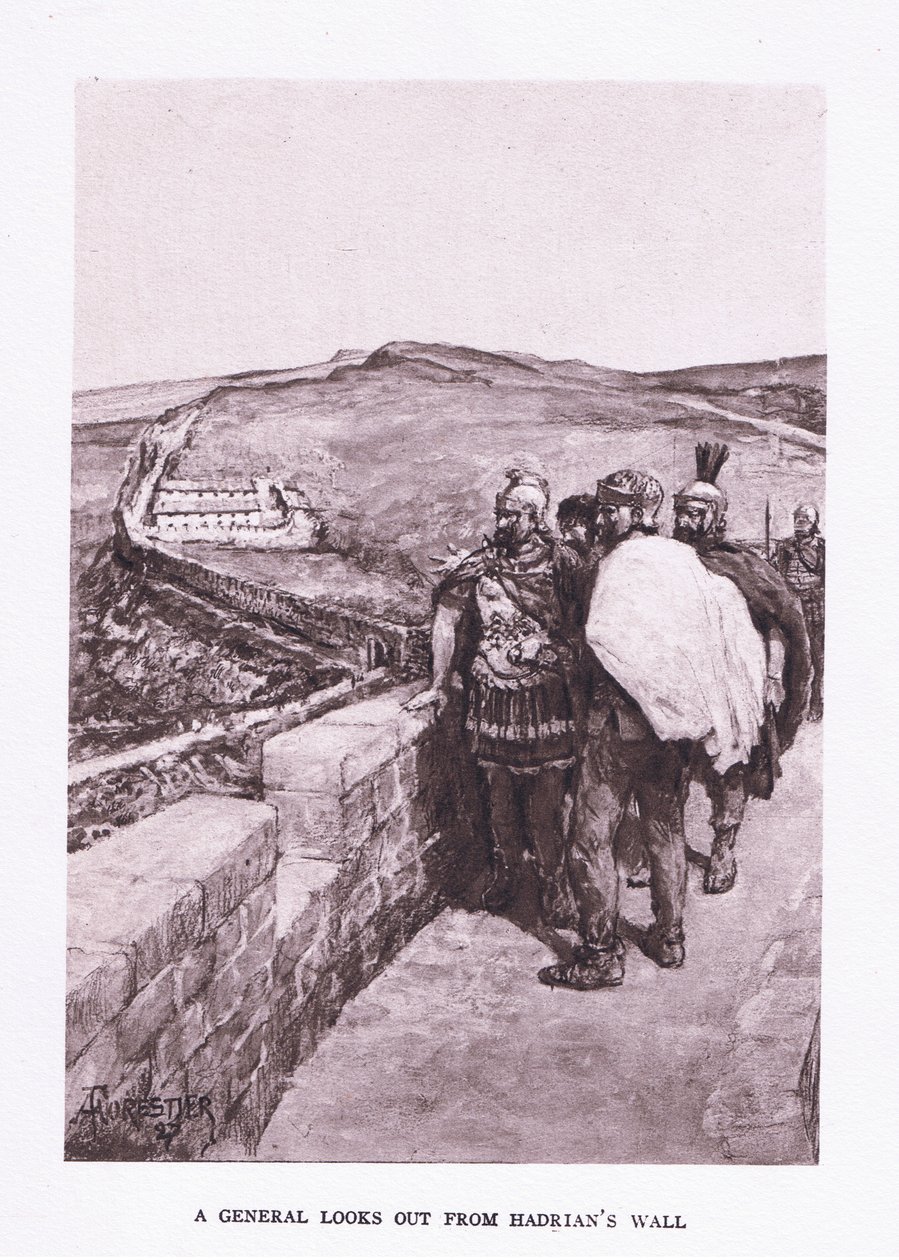 Un general observa el Muro de Adriano, ilustración de El Soldado Romano, 1928 de Amedee Forestier