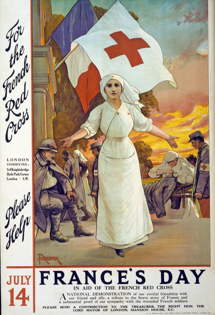 Llamamiento de recaudación de fondos en ayuda de la Cruz Roja Francesa en el Día de Francia, 14 de julio, pub. Londres, c.1915 de Amedee Forestier