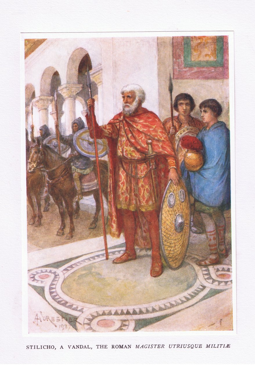 Stiliko, un vándalo, El Magister Utriusque Militae Romano, ilustración de El Soldado Romano, 1928 de Amedee Forestier