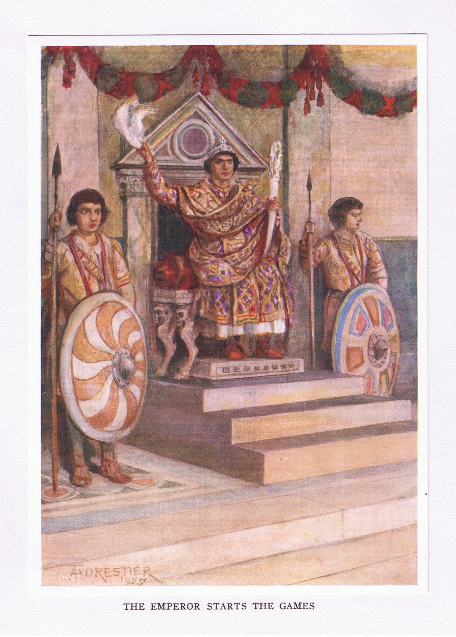 El Emperador inicia los juegos, ilustración de El Soldado Romano, 1928 de Amedee Forestier
