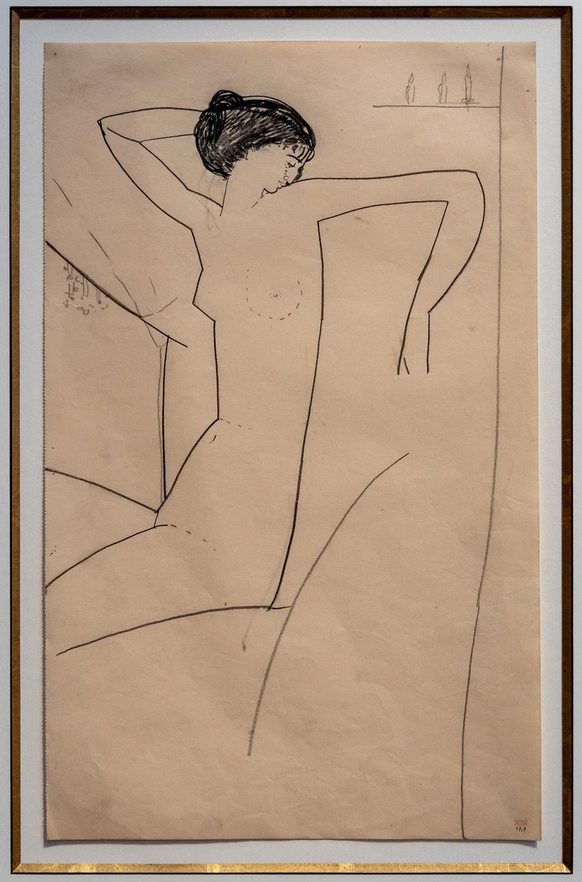 Anna Akhmatova, desnuda sentada, apoyando la cabeza en el hombro izquierdo de Amedeo Modigliani