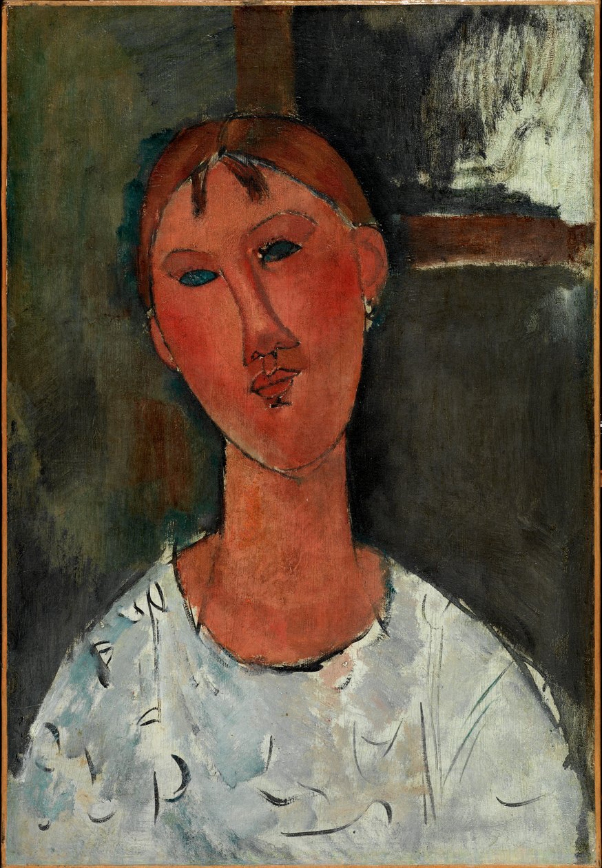 Muchacha con blusa blanca, c.1915 (óleo sobre lienzo) de Amedeo Modigliani