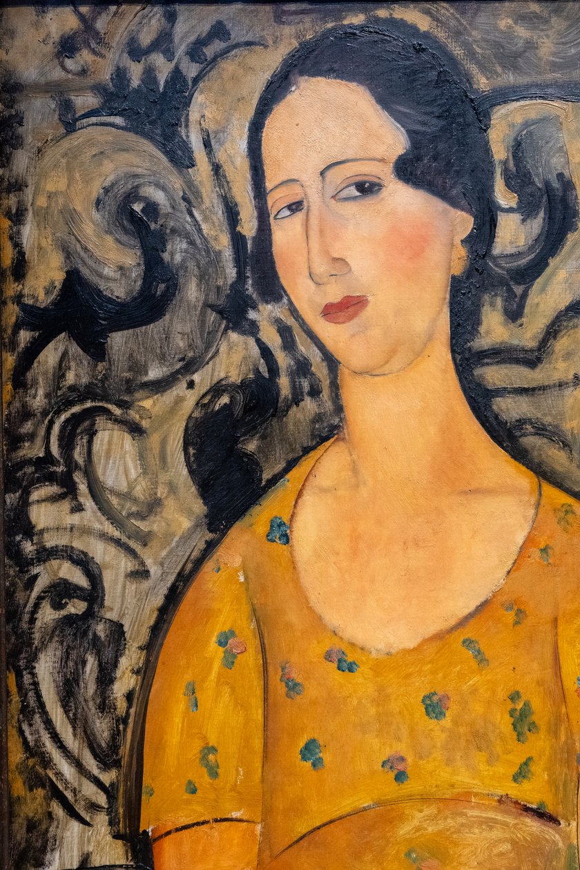 Mujer joven con vestido amarillo (Renée Modot)-recorte de Amedeo Modigliani