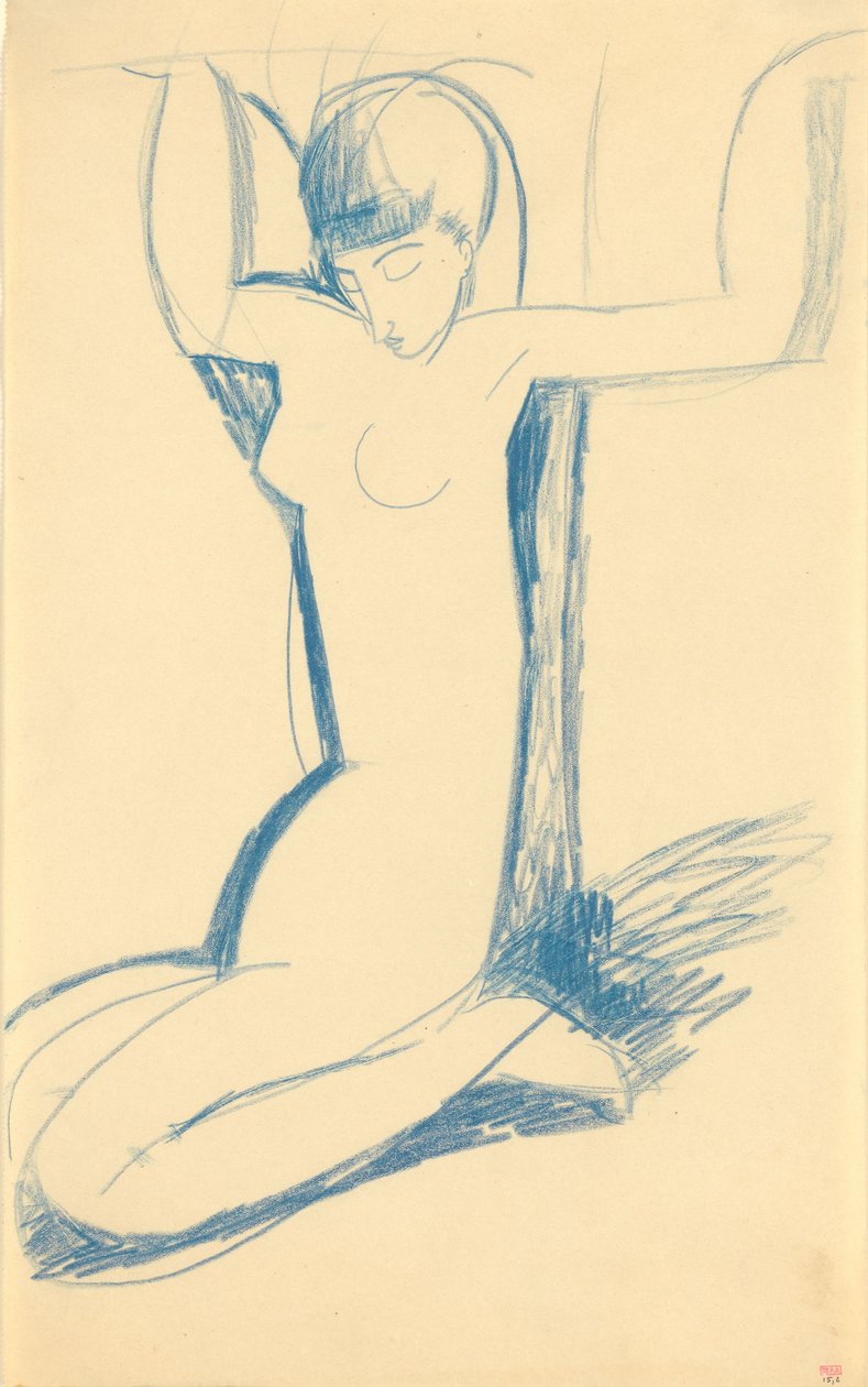 Cariatide azul arrodillada, c. 1911 de Amedeo Modigliani