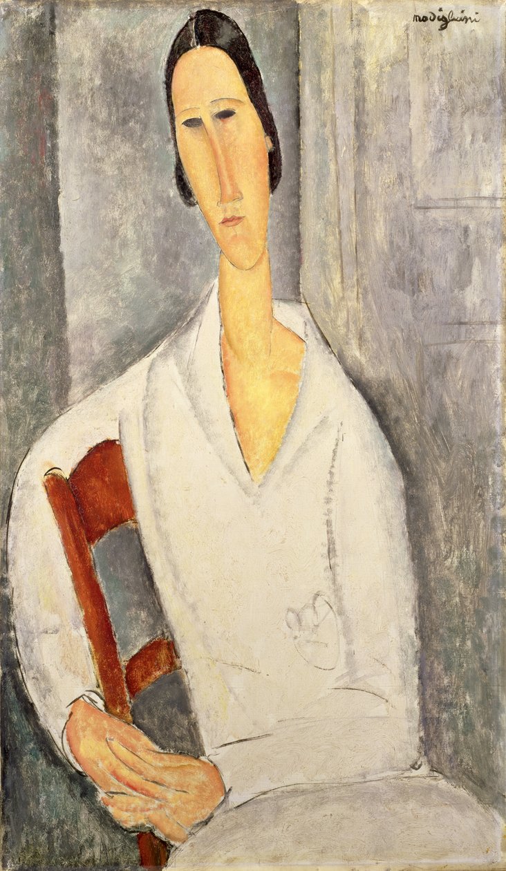 Madame Hanka Zborowska Apoyada en una Silla (1919) de Amedeo Modigliani
