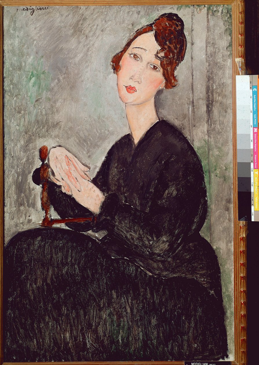 Retrato de Dedie Hayden (D.H.) Mujer vestida de negro con expresión melancólica de Amedeo Modigliani