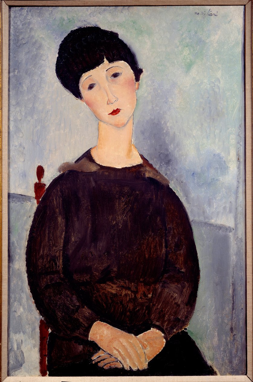 Retrato de una chica morena sentada pintado por Amedeo Modigliani de Amedeo Modigliani