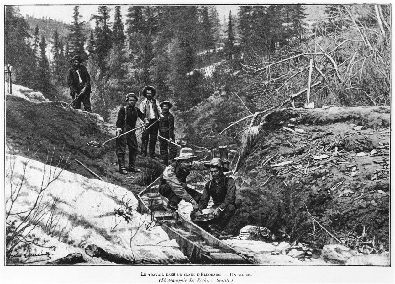 Minería de oro en Alaska, ilustración de Lectures pour tous, c.1898-99 de American Photographer
