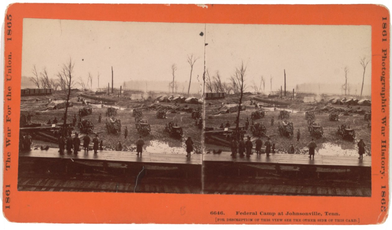 Vista estereoscópica de Johnsonville, TN antes de la evacuación cuando fue amenazada por Forrest, diciembre 1864, publicada por Taylor und Huntington, Hatford, Conn, c.1880 de American Photographer