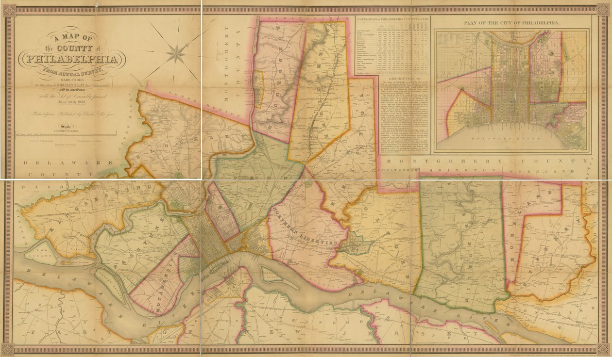 Un Mapa del Condado de Filadelfia, de Encuesta Real, 1843 de American School