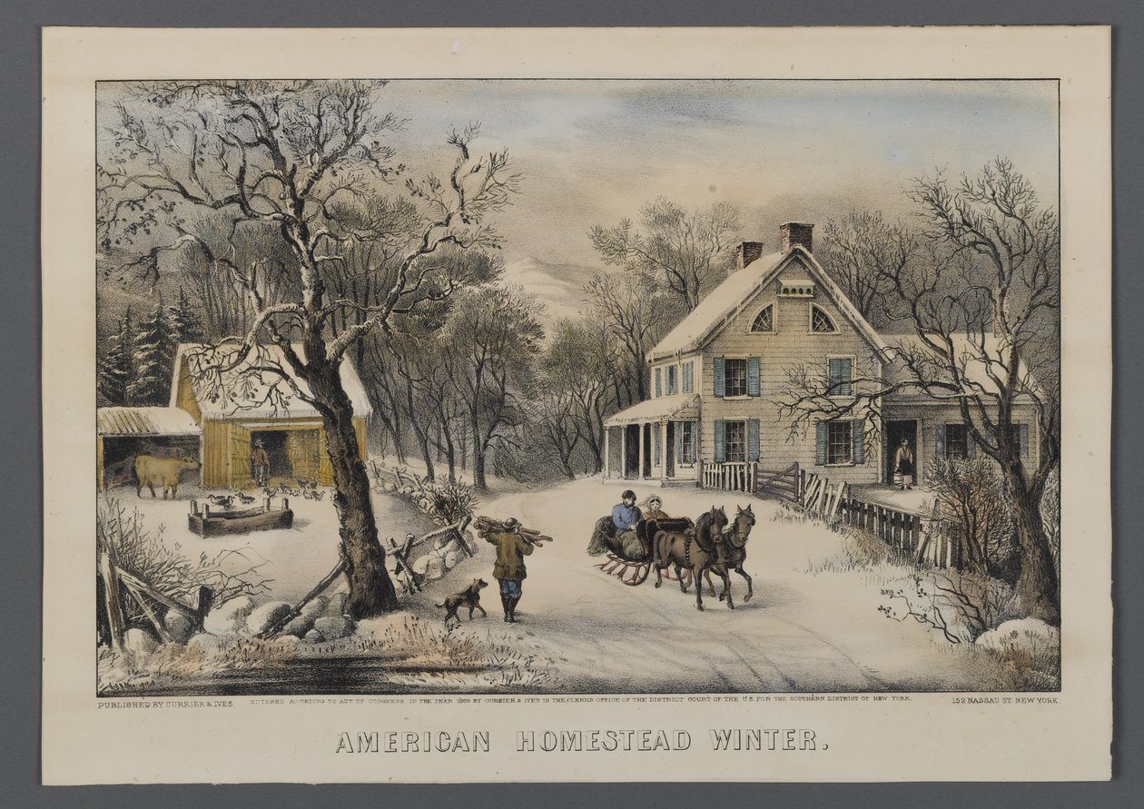 Hogar estadounidense en invierno, publicado por Currier & Ives, Nueva York, 1868-69 de American School