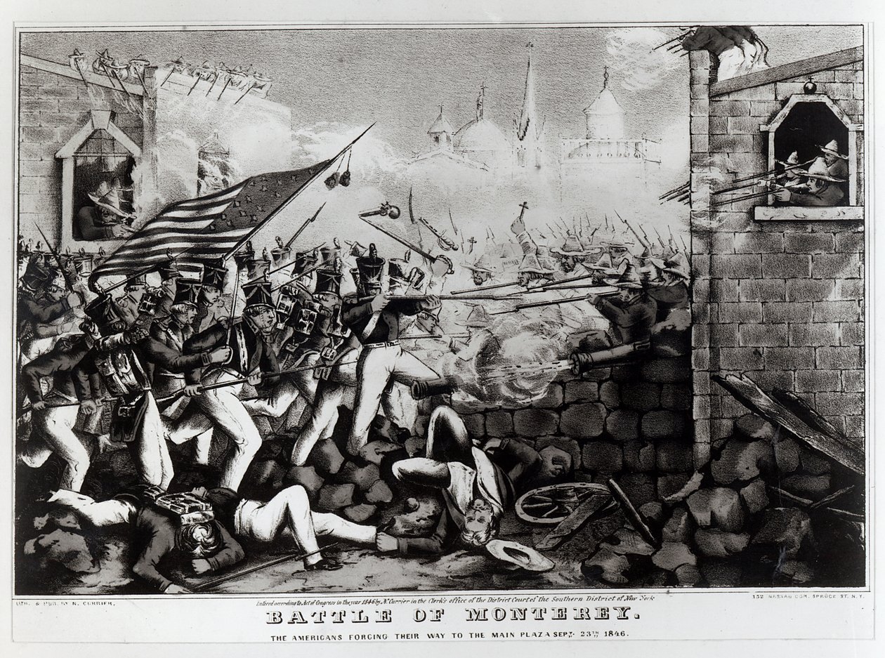 Batalla de Monterrey: Los Americanos Forzando su Camino hacia la Plaza Principal, 23 de septiembre de 1846, grabado y publicado por Nathanial Currier, 1846 de American School