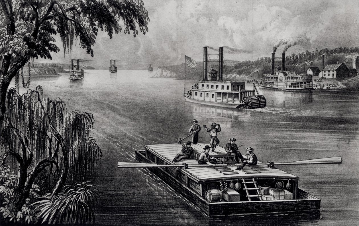 Río abajo, publicado por Currier e Ives, 1870 de American School